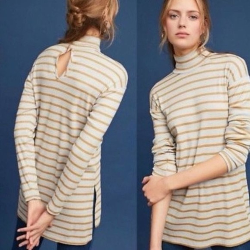 Anthropologie Vanessa Virginia Long Sleeve Striped Shining Turtleneck Tunic Top